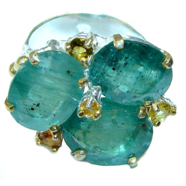 Luxurious Green Apatite .925 Sterling Silver handmade ring s. 8