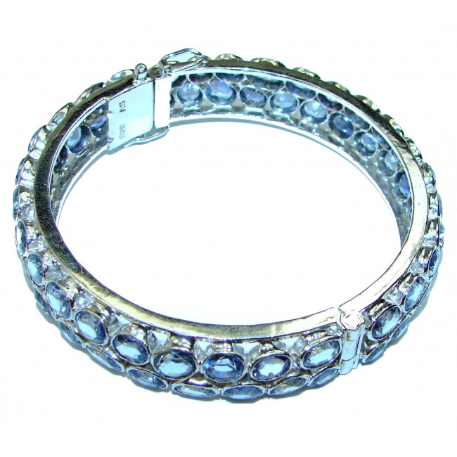 One of the kind Swiss Blue Topaz .925 Sterling Silver handmade bangle Bracelet