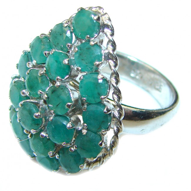 Spectacular Emerald .925 Sterling Silver handmade ring s. 8 1/4