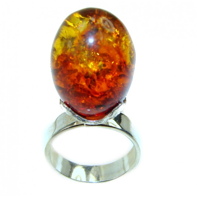 Authentic Baltic Amber Gold over .925 Sterling Silver handcrafted ring; s. 9