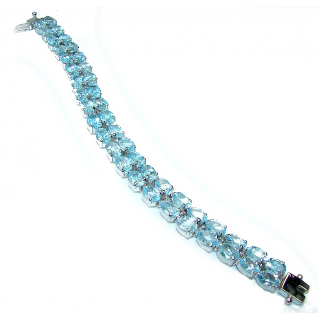 Authentic Swiss Blue Topaz .925 Sterling Silver handcrafted Statement Bracelet