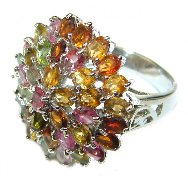 Natural Watermelon Tourmaline .925 Sterling Silver handcrafted ring; s. 8 3/4