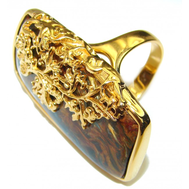 Silky Golden Pietersite 14K Gold over .925 Sterling Silver handmade Ring size 8