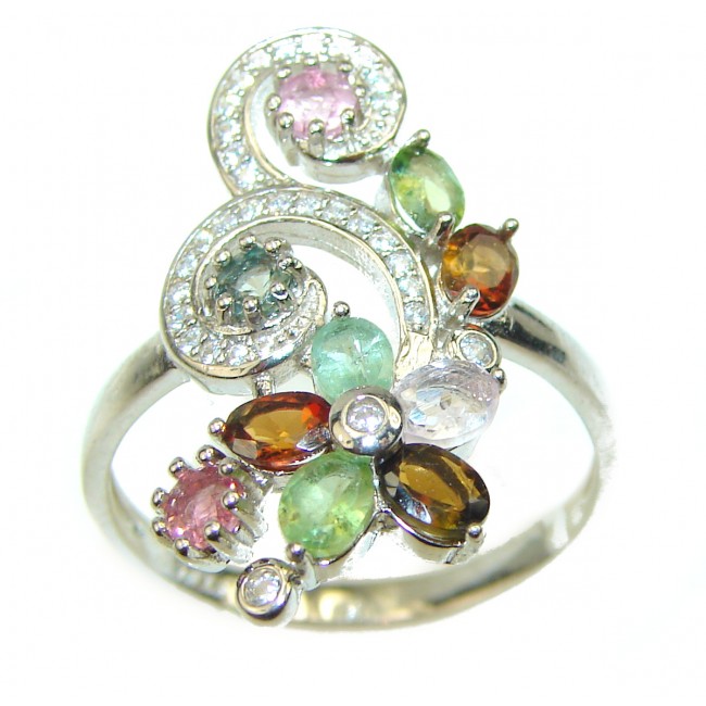 Natural Watermelon Tourmaline .925 Sterling Silver handcrafted ring; s. 9 1/4