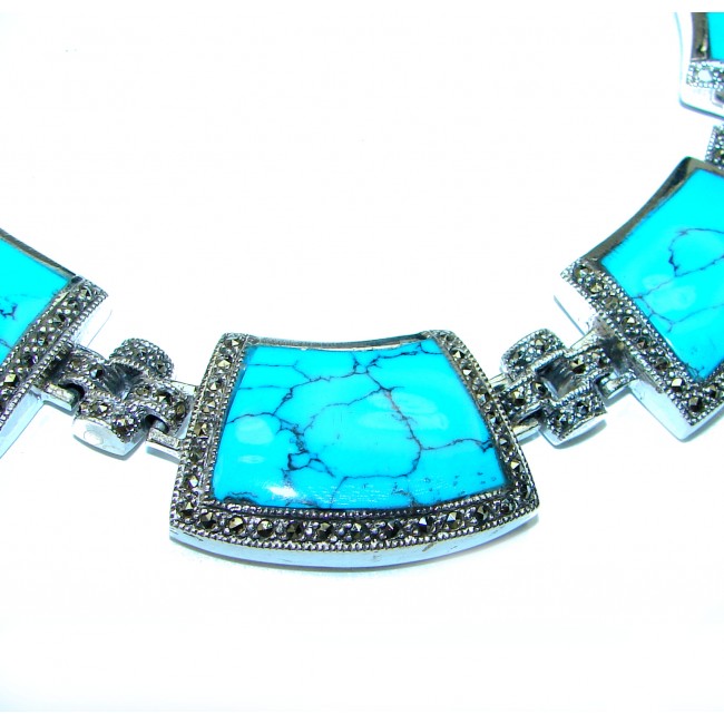 Genuine inlay Turquoise Marcasite .925 Sterling Silver handmade handcrafted Necklace