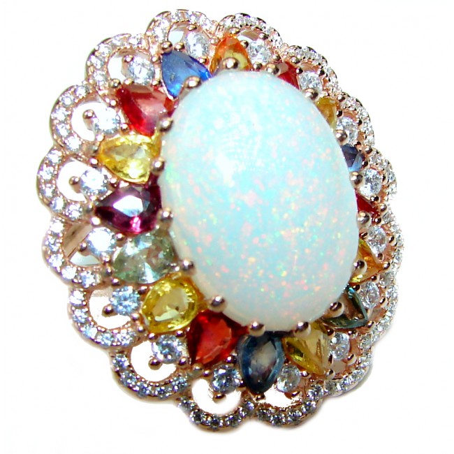 New Universe Genuine 18.5 carat Ethiopian Opal 14K Gold over .925 Sterling Silver handmade Ring size 6 3/4