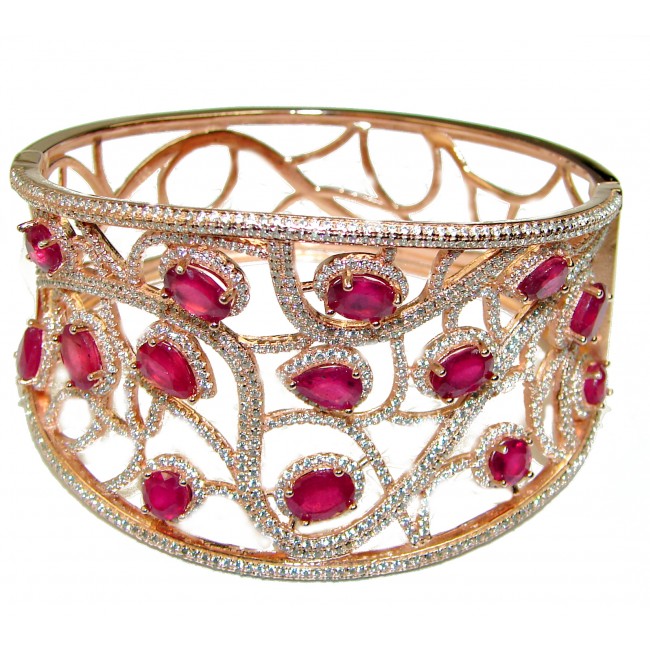 Spectacular authentic Ruby 18K Rose Gold over .925 Sterling Silver handmade bangle Bracelet