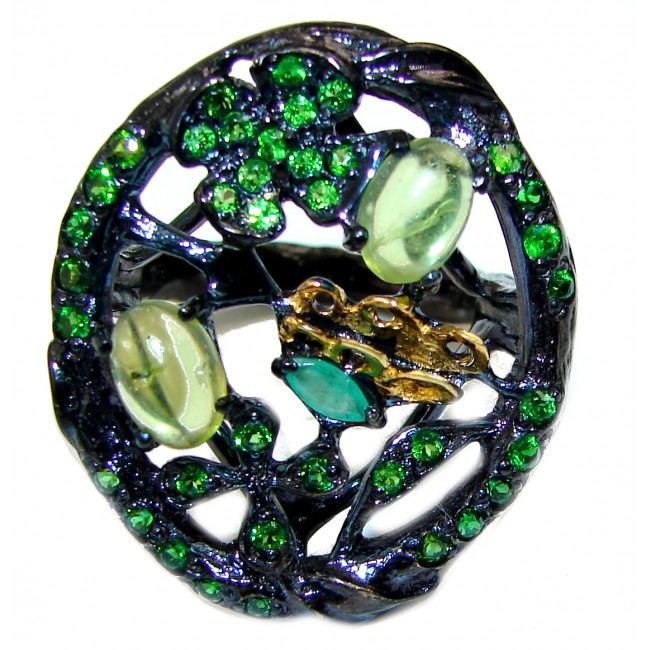 Green Power Peridot black rhodium over .925 Sterling Silver ring s. 7 1/4