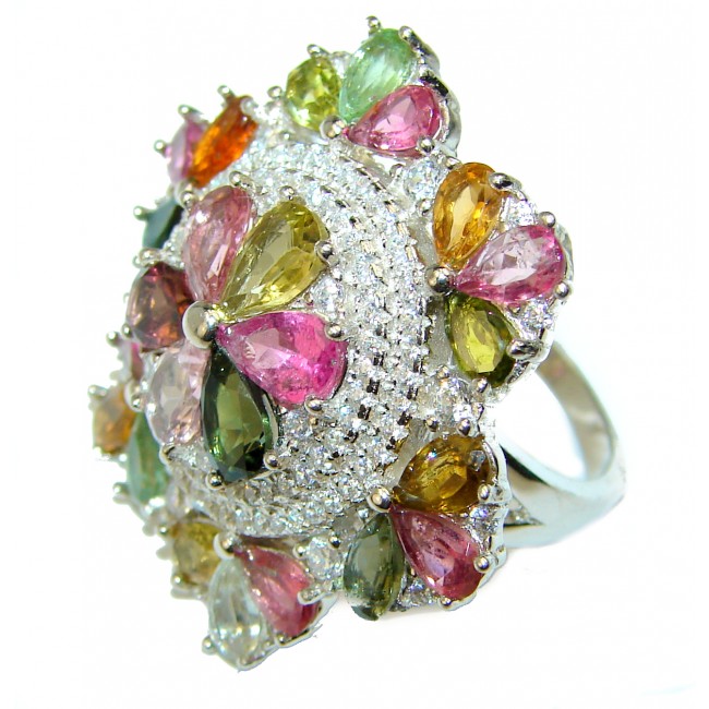 Natural Watermelon Tourmaline .925 Sterling Silver handcrafted ring; s. 6 1/4
