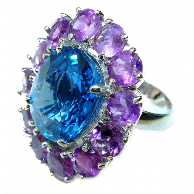Blue Dream 17.5 carat Topaz .925 Silver handcrafted Huge Cocktail Ring s. 7
