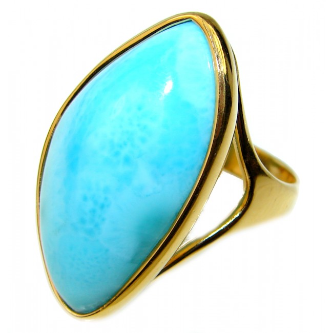 Precious Blue Larimar 14K Gold over .925 Sterling Silver handmade ring size 8 1/4