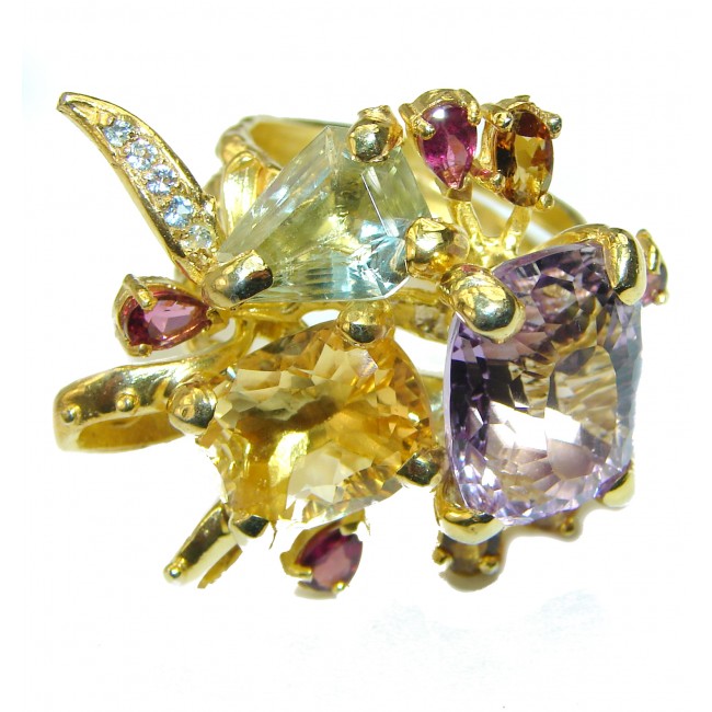 Pink Amethyst 14K Gold over .925 Silver handcrafted Ring s. 8 1/4