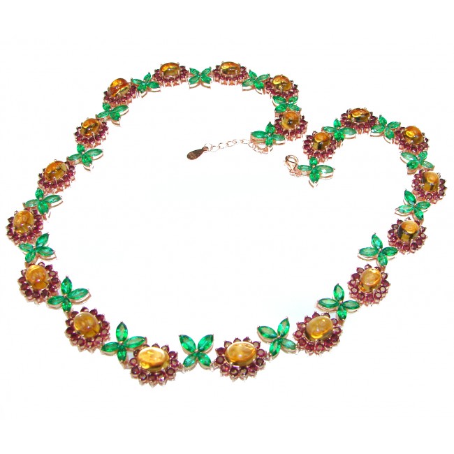 Floral Design Nature inspired Citrine 14K Gold over .925 Sterling Silver handmade necklace