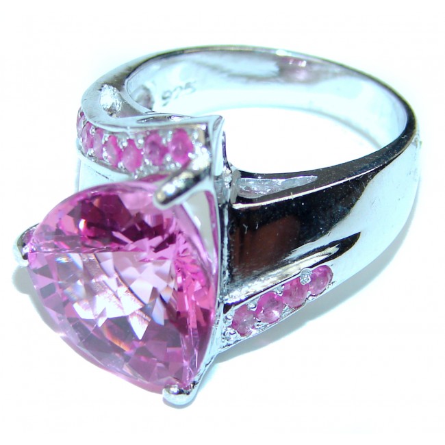 Pink Dream trillion cut 23.5 carat Pink Topaz .925 Silver handcrafted Huge Cocktail Ring s. 8