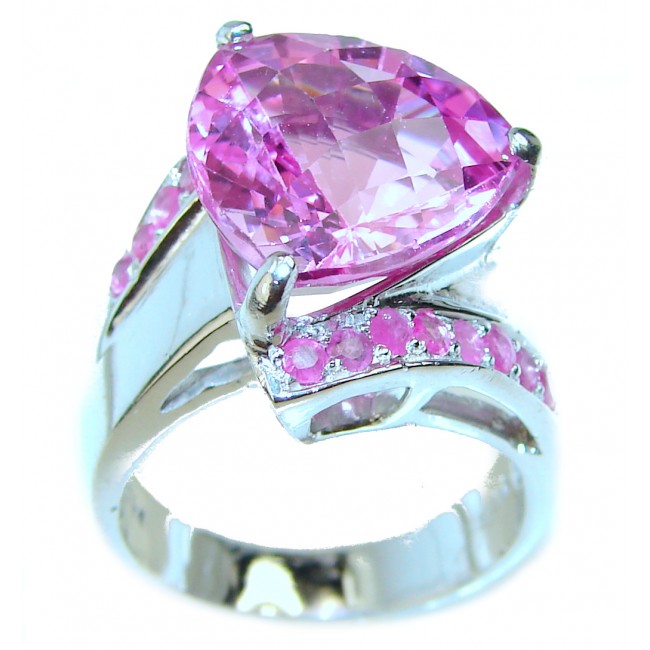 Pink Dream trillion cut 23.5 carat Pink Topaz .925 Silver handcrafted Huge Cocktail Ring s. 8