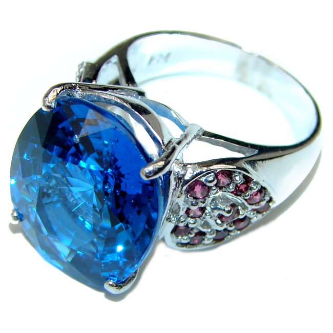 Blue Dream oval cut 17.5 carat Topaz .925 Silver handcrafted Cocktail Ring s. 7 3/4