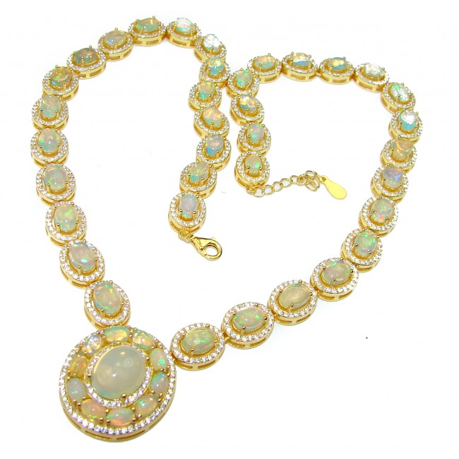 Real Masterpiece Natural Ethiopian Opal 14K Gold over .925 Sterling Silver Necklace