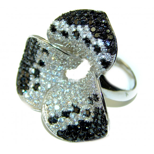 Fancy Flower White and Black Topaz .925 Sterling Silver ring size 7