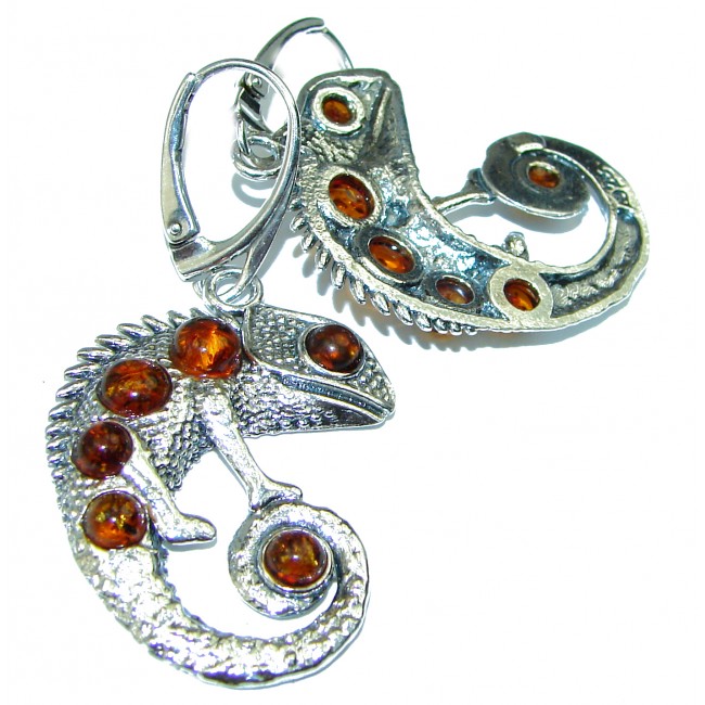 Two Lizards Baltic Polish Amber .925 Sterling Silver Earrings
