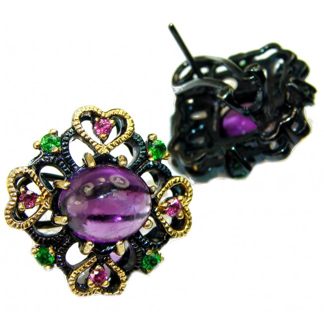 Amazing authentic Amethyst black rhodium over .925 Sterling Silver earrings