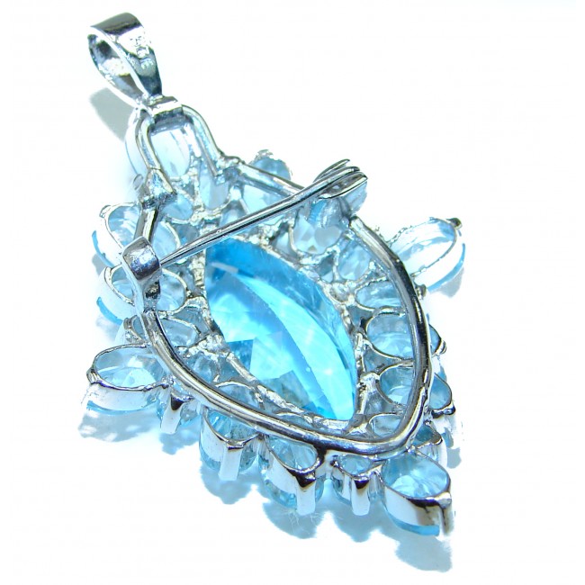 Incredible authentic Swiss Blue Topaz .925 Sterling Silver handmade pendant brooch