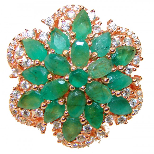 Spectacular Emerald 14K Rose Gold over .925 Sterling Silver handmade ring s. 7 1/4