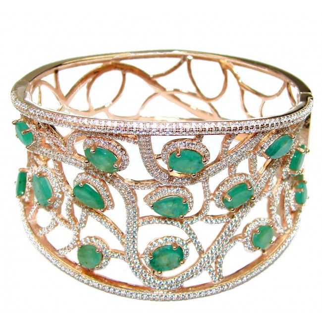 Spectacular authentic Emerald 18K Rose Gold over .925 Sterling Silver handmade bangle Bracelet