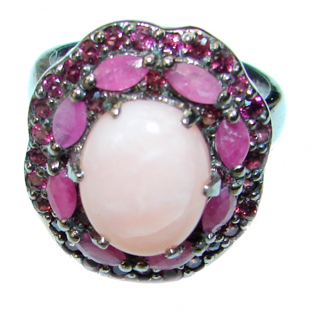 Pink Opal black rhodium over .925 Sterling Silver handcrafted ring size 8 1/4
