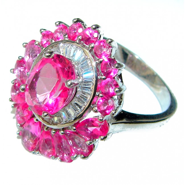 Pink Dream 17.5 carat Pink Topaz .925 Silver handcrafted Huge Cocktail Ring s. 8 1/4