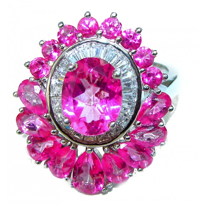 Pink Dream 17.5 carat Pink Topaz .925 Silver handcrafted Huge Cocktail Ring s. 8 1/4