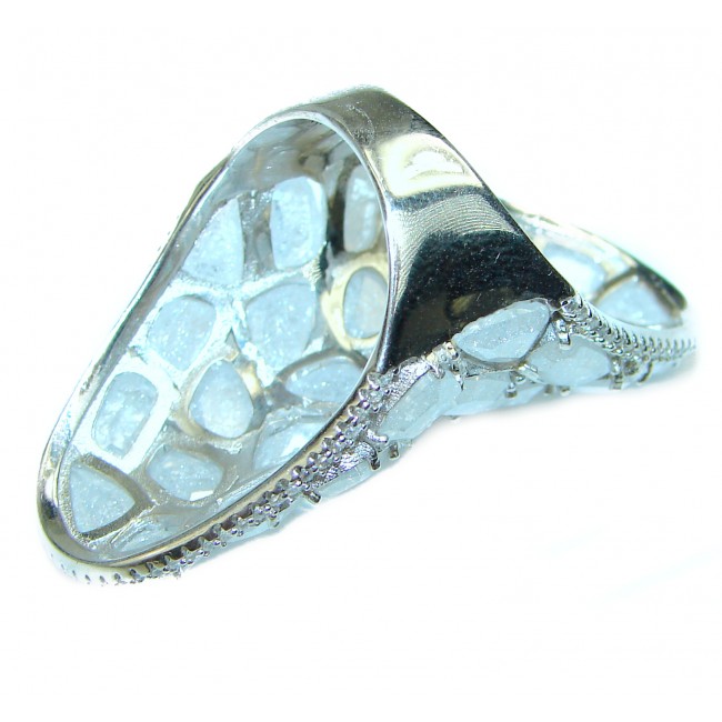 Huge Special faceted Fire Moonstone .925 Sterling Silver handmade ring s. 6 1/4