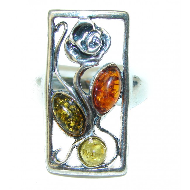 Authentic Baltic Amber .925 Sterling Silver handcrafted ring; s. 6