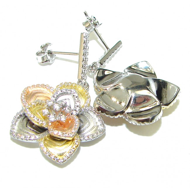 3 Tones Flower .925 Sterling Silver handmade earrings