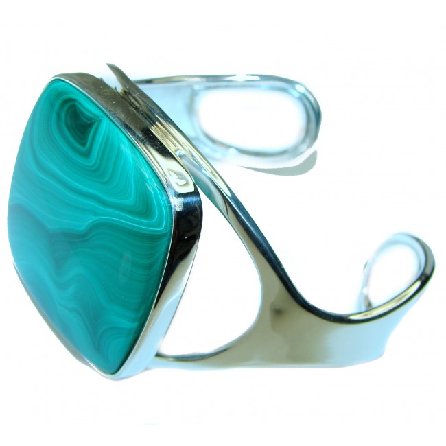 Eternal Paradise 68.5 grams Natural Malachite highly polished .925 Sterling Silver handcrafted Bracelet / Cuff