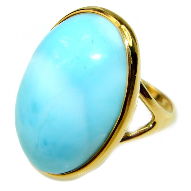Precious Blue Larimar 14K Gold over .925 Sterling Silver handmade ring size 7
