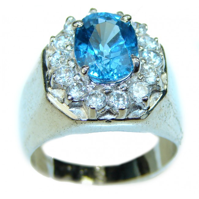Genuine Swiss Blue Topaz .925 Sterling Silver Handcrafted Ring size 8