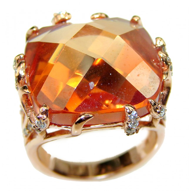 Orange Power Golden Topaz .925 Sterling Silver handcrafted Large ring; s. 7