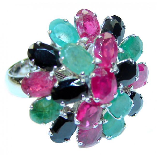 Massive Ruby Sapphire Emerald .925 Sterling Silver Ring size 7 1/4