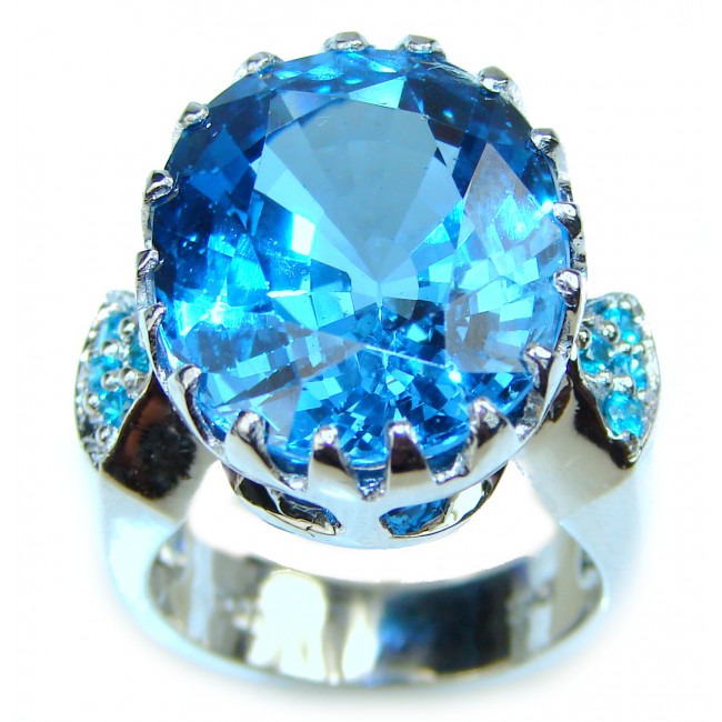 Snow Queen Large Swiss Blue Topaz .925 Sterling Silver handmade Ring size 6 1/2