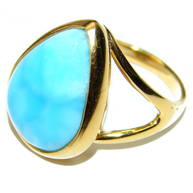 Precious Blue Larimar 14K Gold over .925 Sterling Silver handmade ring size 6 1/4