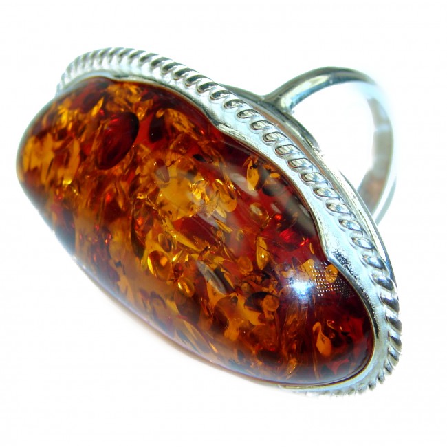 Huge Authentic Baltic Amber .925 Sterling Silver handcrafted ring; s. 6 3/4