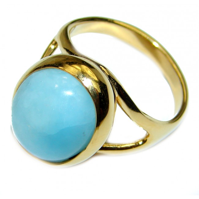 Precious Blue Larimar 14K Gold over .925 Sterling Silver handmade ring size 6