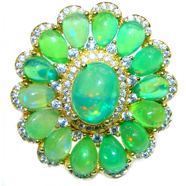Earth Treasure Authentic Green Opal 14K Gold over .925 Sterling Silver handcrafted ring size 9