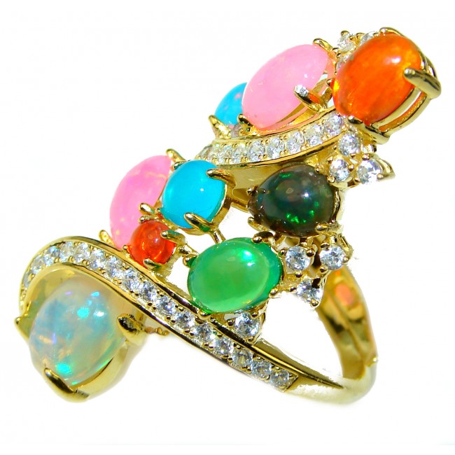 Colorful Dream Opal 14K Gold over .925 Sterling Silver handcrafted ring size 7 adjustable