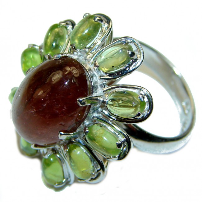 Red Beauty unique Hessonite Garnet .925 Sterling Silver handcrafted Cocktail Ring size 8 1/4