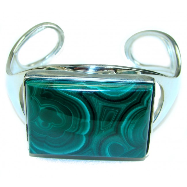 Eternal Paradise 68.5 grams Natural Malachite highly polished .925 Sterling Silver handcrafted Bracelet / Cuff