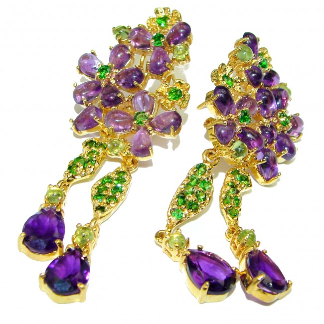 Purple Beauty Floral design Amethyst 14K Gold over .925 Sterling Silver handcrafted earrings