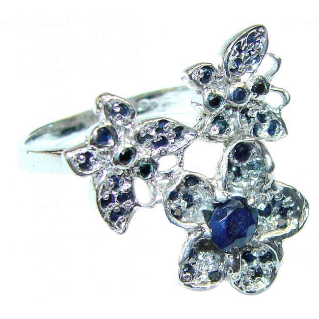 Incredible Beauty authentic Sapphire .925 Sterling Silver Ring size 8 1/4