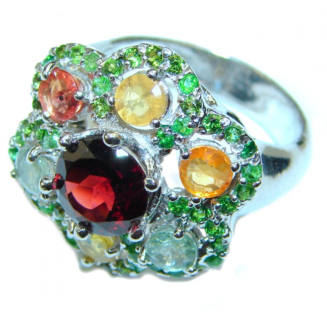 Natalie unique Garnet Sapphire .925 Sterling Silver handcrafted Cocktail Ring size 6 3/4