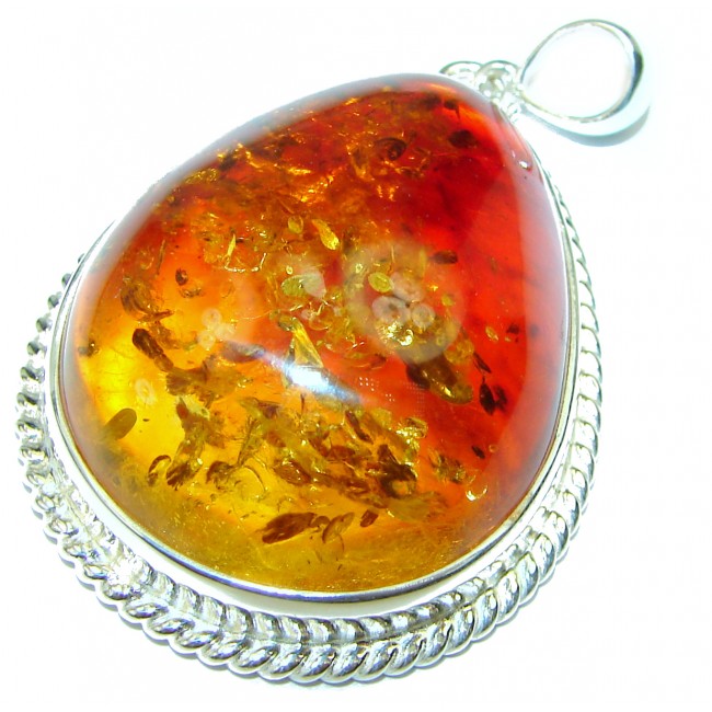 Large Baltic Amber .925 Sterling Silver handmade Pendant